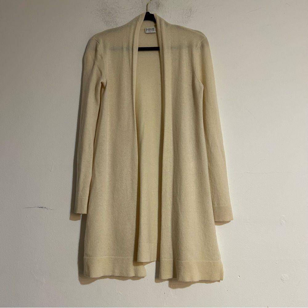 Barrow & Grove 100% Cashmere Open Front Longline Cardigan Neutral Classic Preppy